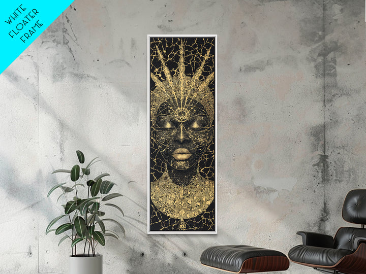 Black Gold African Goddess Face Framed Canvas Print, Regal Afrocentric Wall Decor, Spiritual Portrait Art, Luxury Home Decor