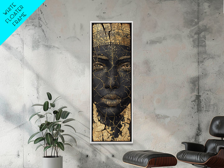 Cracked Gold African Woman Face Canvas Print, Black Queen Portrait Wall Decor, Elegant Afrocentric Art, Modern Cultural Gift