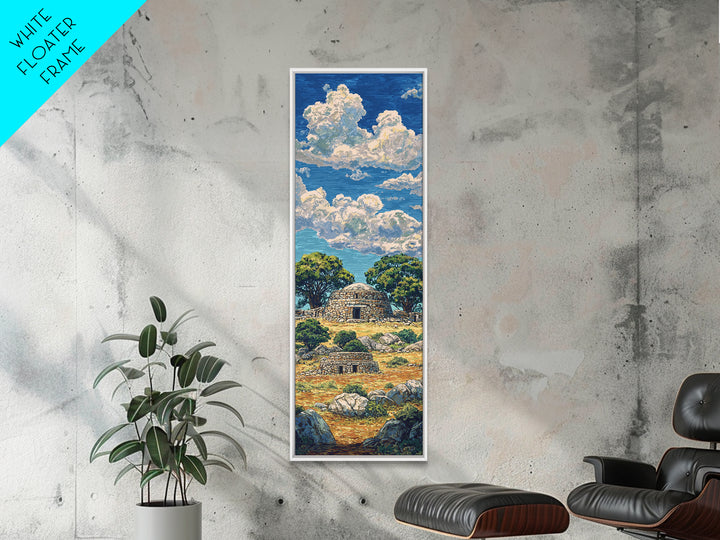 Sunny African Village Hut Canvas Print, Savanna Landscape Wall Decor, Traditional Cultural Art, Serene Nature Home Decor