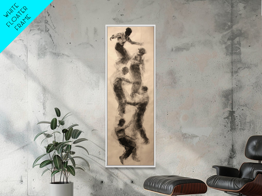 Charcoal Climbing Figures Wall Art, Abstract Black Bodies, Unity Movement Sketch, Minimalist African Decor For Living Room Art