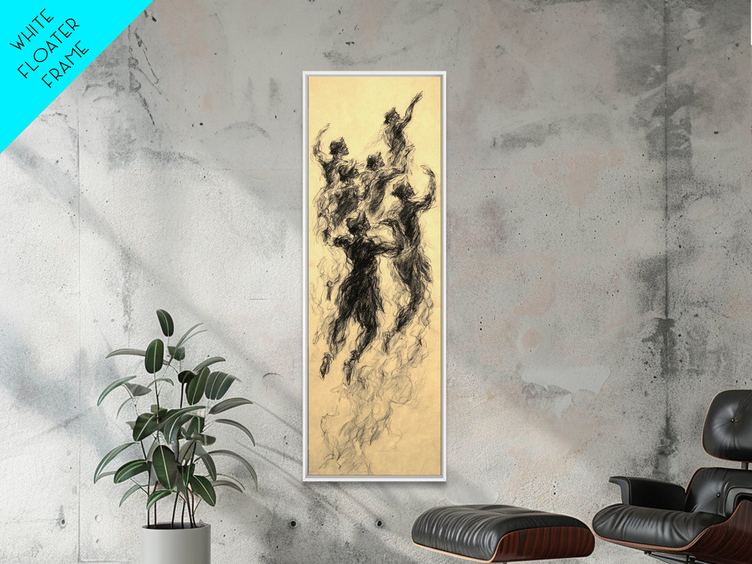Dancing Spirit Figures Canvas Print, Expressive African Women Art, Charcoal Movement Sketch, Feminine Wall Decor Gift For Her
