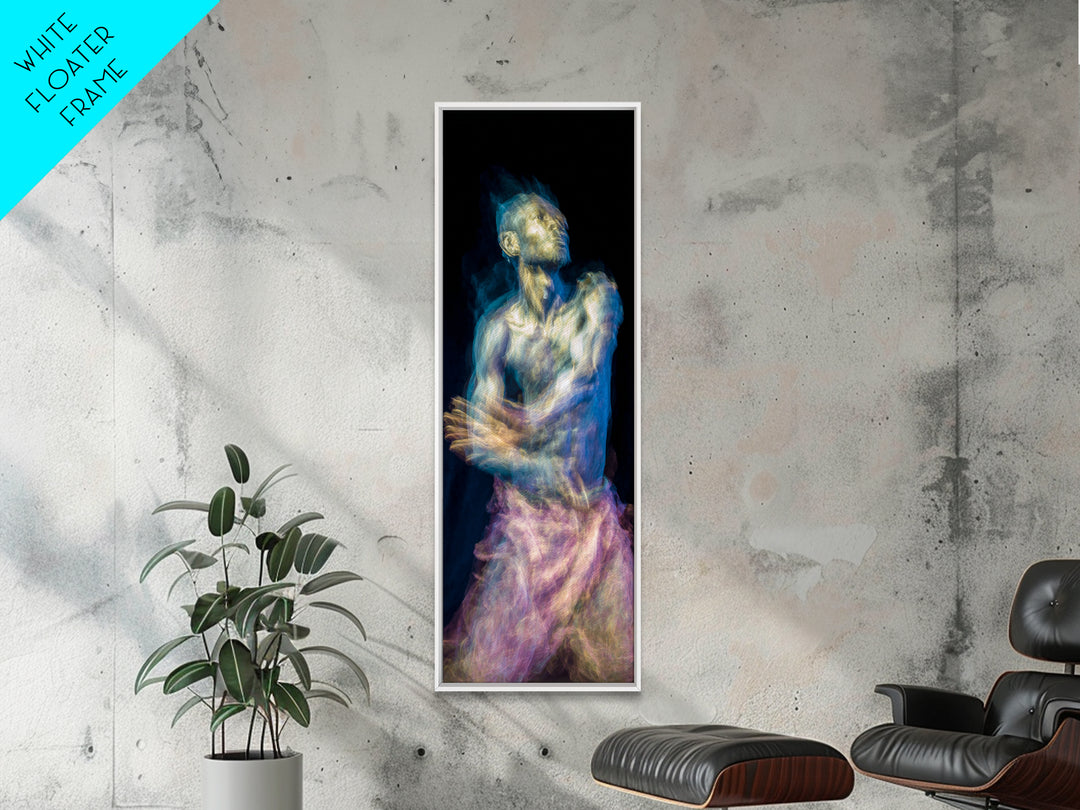 Expressive Blue Male Figure Framed Canvas Print, Modern Black Art, Abstract Portrait Wall Decor, Emotional Figurative Artwork