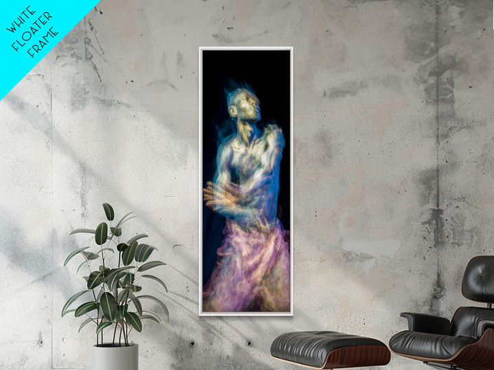 Expressive Blue Male Figure Framed Canvas Print, Modern Black Art, Abstract Portrait Wall Decor, Emotional Figurative Artwork