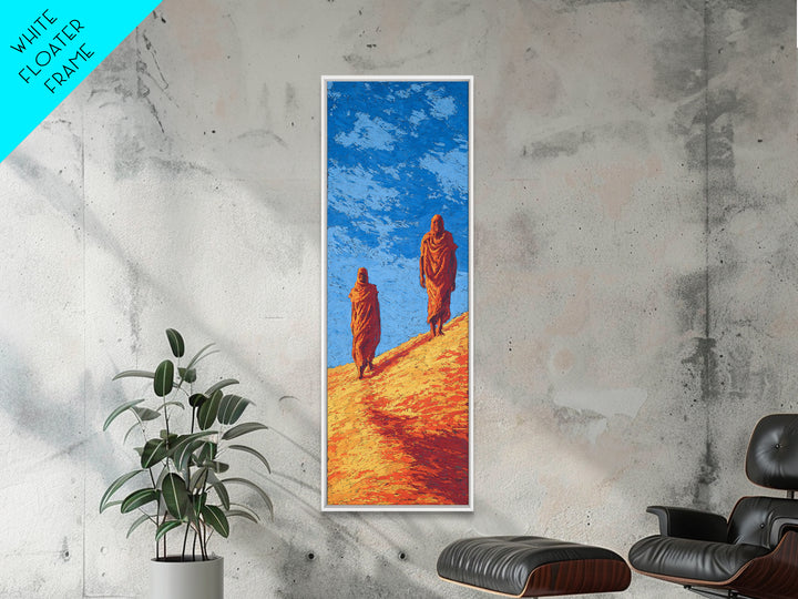 Two Robed Figures On Desert Hill Canvas Print, African Landscape Wall Decor, African Inspired Safari Art, Earth Tone Decor
