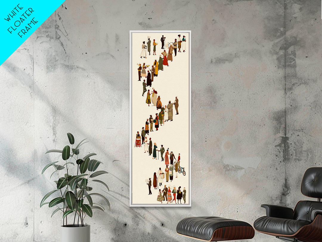 Winding Line Of Diverse People Wall Art, Minimalist Canvas Print, Modern Figurative Home Decor, Long Narrow Gallery Poster