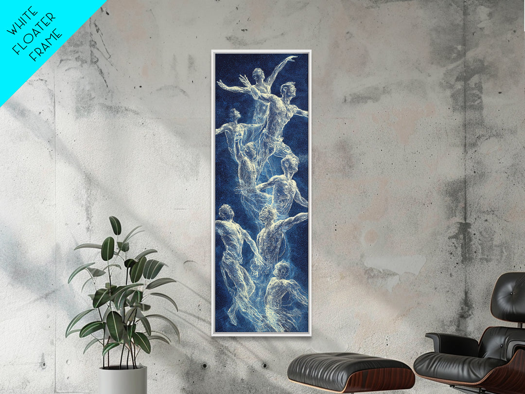 Blue White Ethereal Dancers Framed Canvas Print, Spiritual Figure Wall Art, Contemporary African Inspired Home Decor Gift