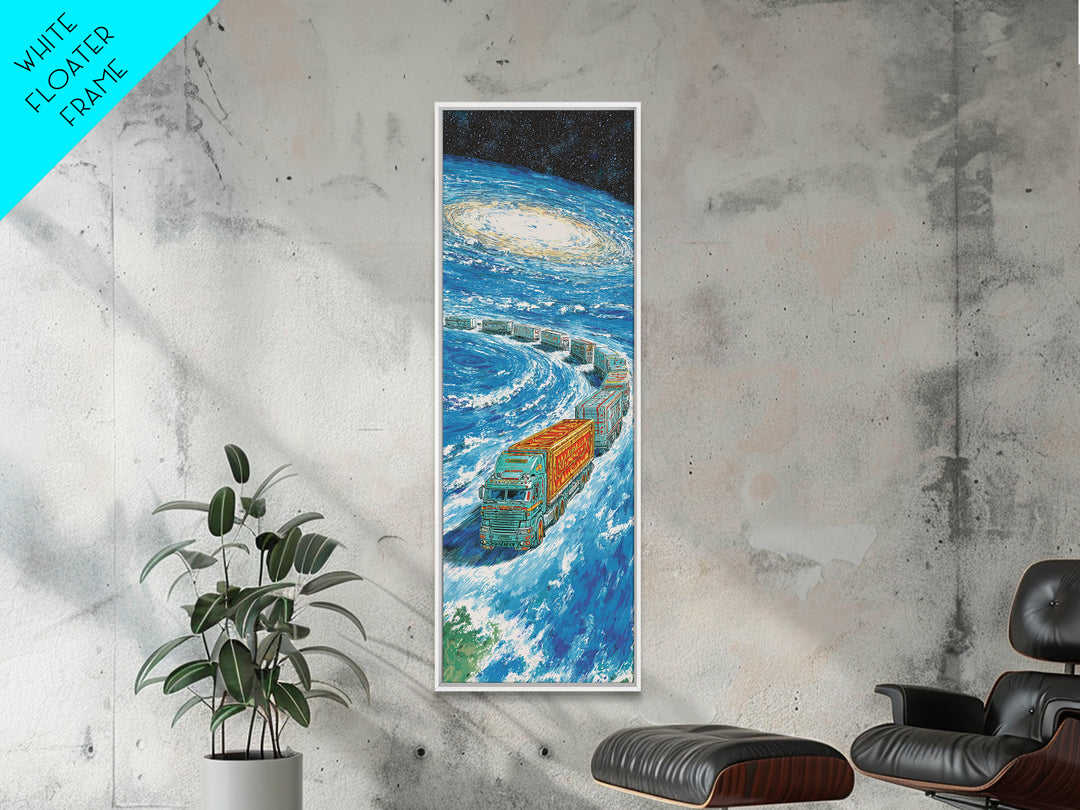 Futuristic Space Train Galaxy Canvas Print, Sci Fi Travel Wall Decor, Blue Cosmic Artwork, Modern Office Art Gift For Him
