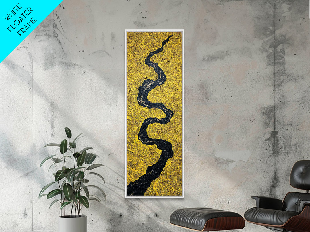 Black Winding River On Gold Texture Wall Art, Minimalist Abstract Landscape, Earth Tone Decor, Modern Canvas Gift For Living Room