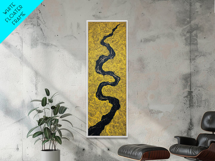 Black Winding River On Gold Texture Wall Art, Minimalist Abstract Landscape, Earth Tone Decor, Modern Canvas Gift For Living Room