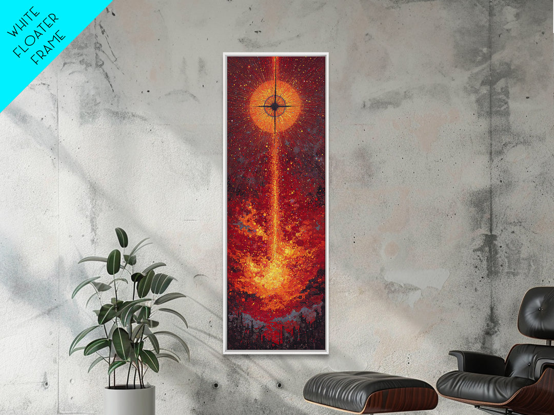 Solar Eclipse Fire Beam Wall Art, Red Orange Abstract Canvas Print, Mystical Space Decor, Modern Statement Home Decor Gift