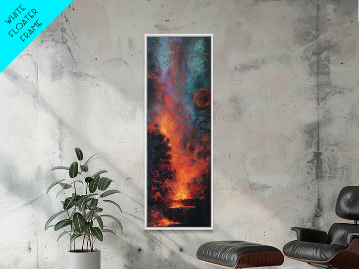 Cosmic Volcano Eruption Wall Art, Teal Red Orange Abstract Canvas Print, Dreamy Space Decor, Modern Large Wall Decor Gift