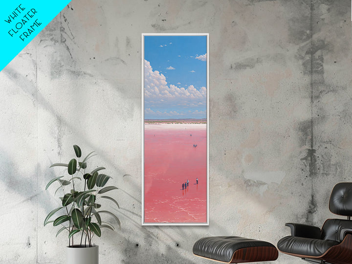 Vast Pink African Salt Flat Under Blue Sky Wall Art, Minimal Lake Landscape Print, Serene Travel Decor For Living Room Gift