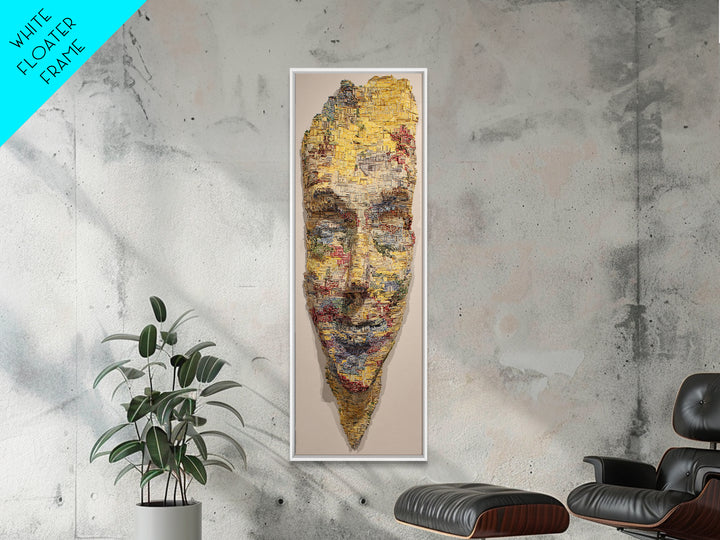 Textured Yellow African Mask Portrait Wall Art, Abstract Tribal Face, Modern Afrocentric Decor, Cultural Home Decor Gift