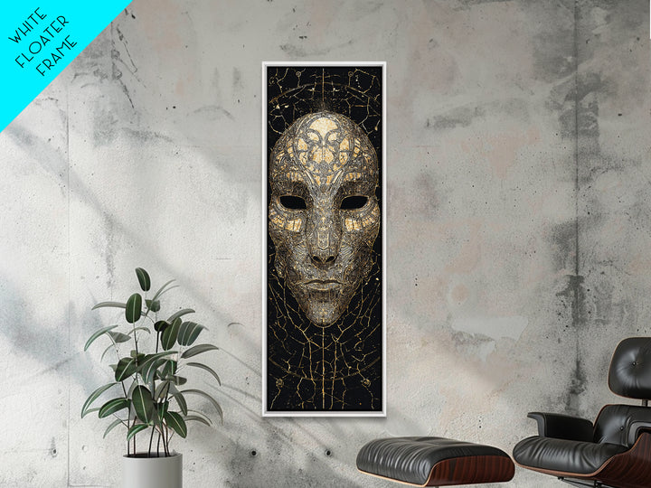 Gold And Black African Tribal Mask Canvas Print, Mystical Face Artwork, Afrocentric Wall Decor, Bold Cultural Home Decor