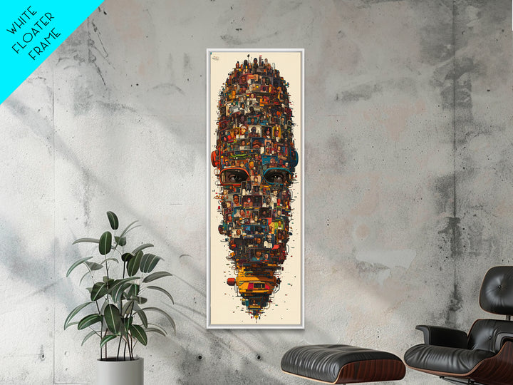 Contemporary African Mask Portrait Framed Canvas Print, Mosaic Community Face, Modern Afrocentric Wall Decor Art Gift For Home