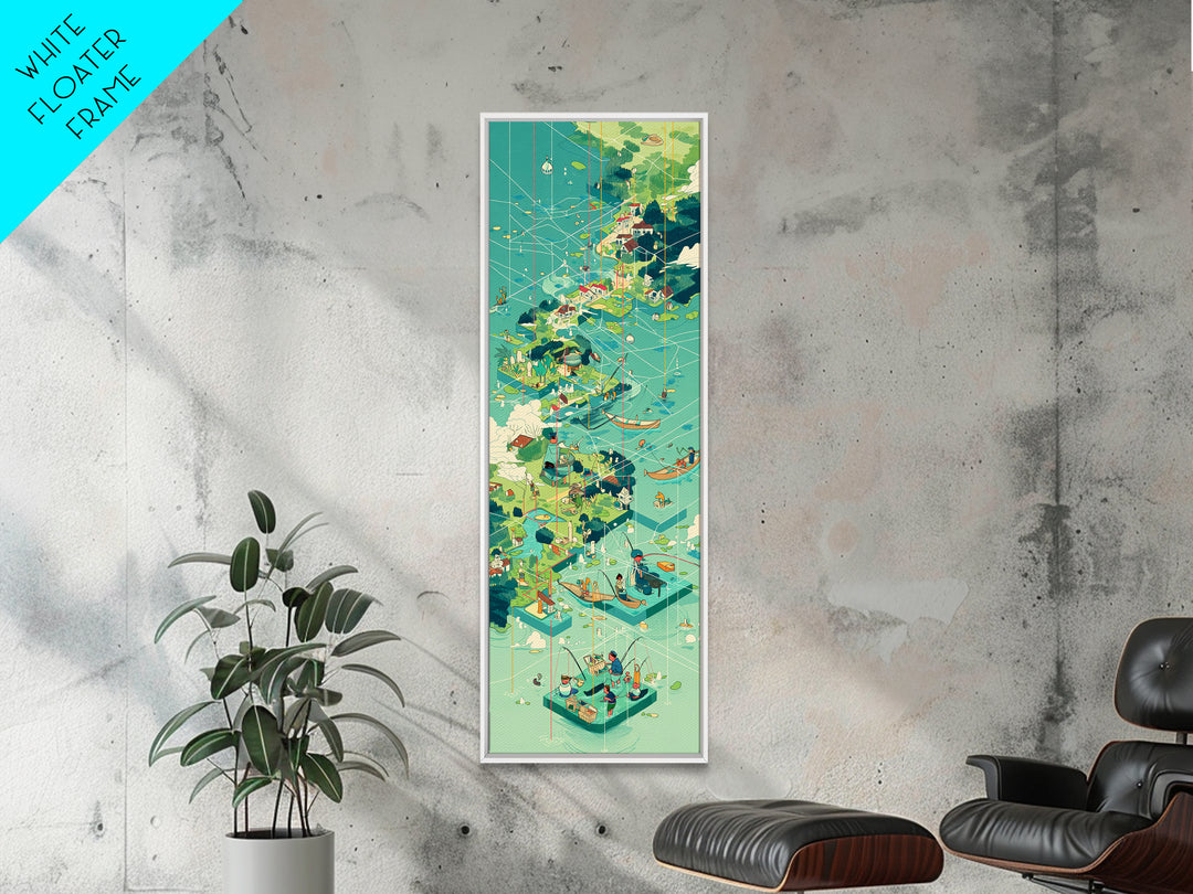 Turquoise Island Village Wall Art, African Coastal Landscape Print, Modern Travel Poster For Bright Living Room Decor Gift