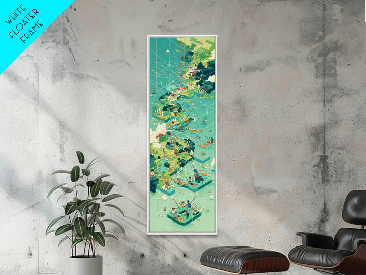 Turquoise Island Village Wall Art, African Coastal Landscape Print, Modern Travel Poster For Bright Living Room Decor Gift