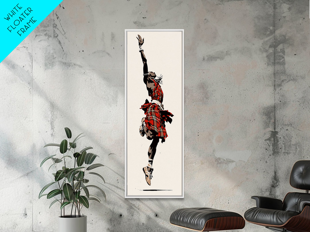 Leaping Maasai Warrior Canvas Print, African Tribal Dance Wall Art, Red Fabric Culture Decor For Bold Modern Living Room Decor