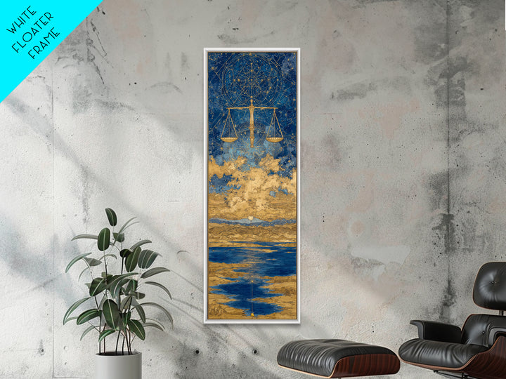 Golden Libra Scales Wall Art, Celestial Zodiac Canvas Print, Blue Ocean Astrology Decor For Modern Bedroom And Living Room Decor Gift