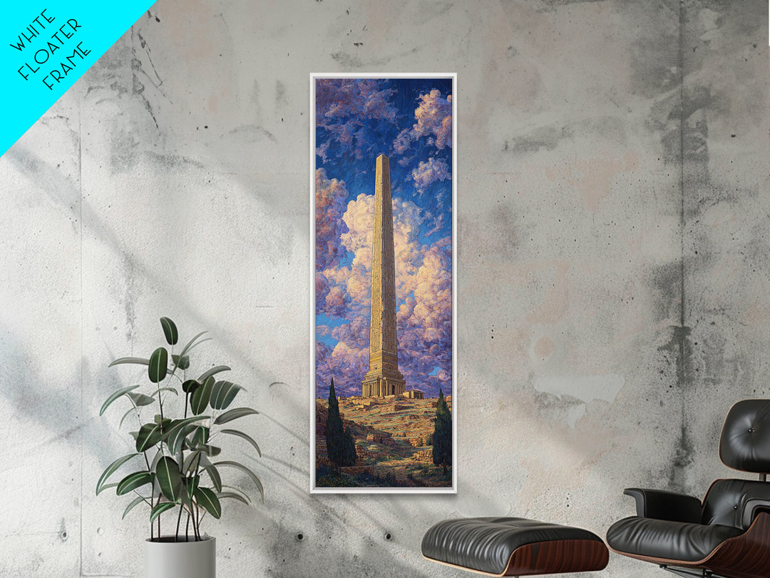Ancient Obelisk Monument Landscape Wall Art, Egyptian Inspired Canvas Print, Dreamy Sky Home Decor, Historic Travel Poster