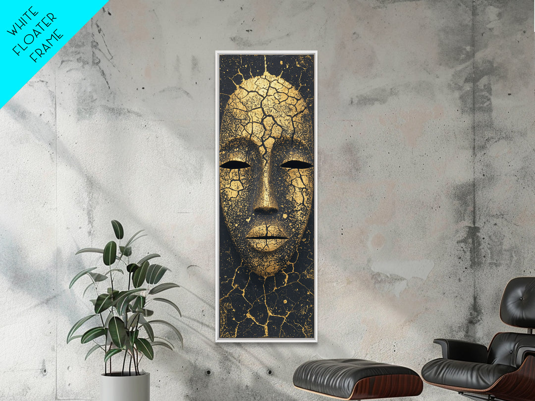 Cracked Gold African Mask Wall Art, Abstract African Portrait Canvas Print, Black And Gold Tribal Decor For Modern Home Gift