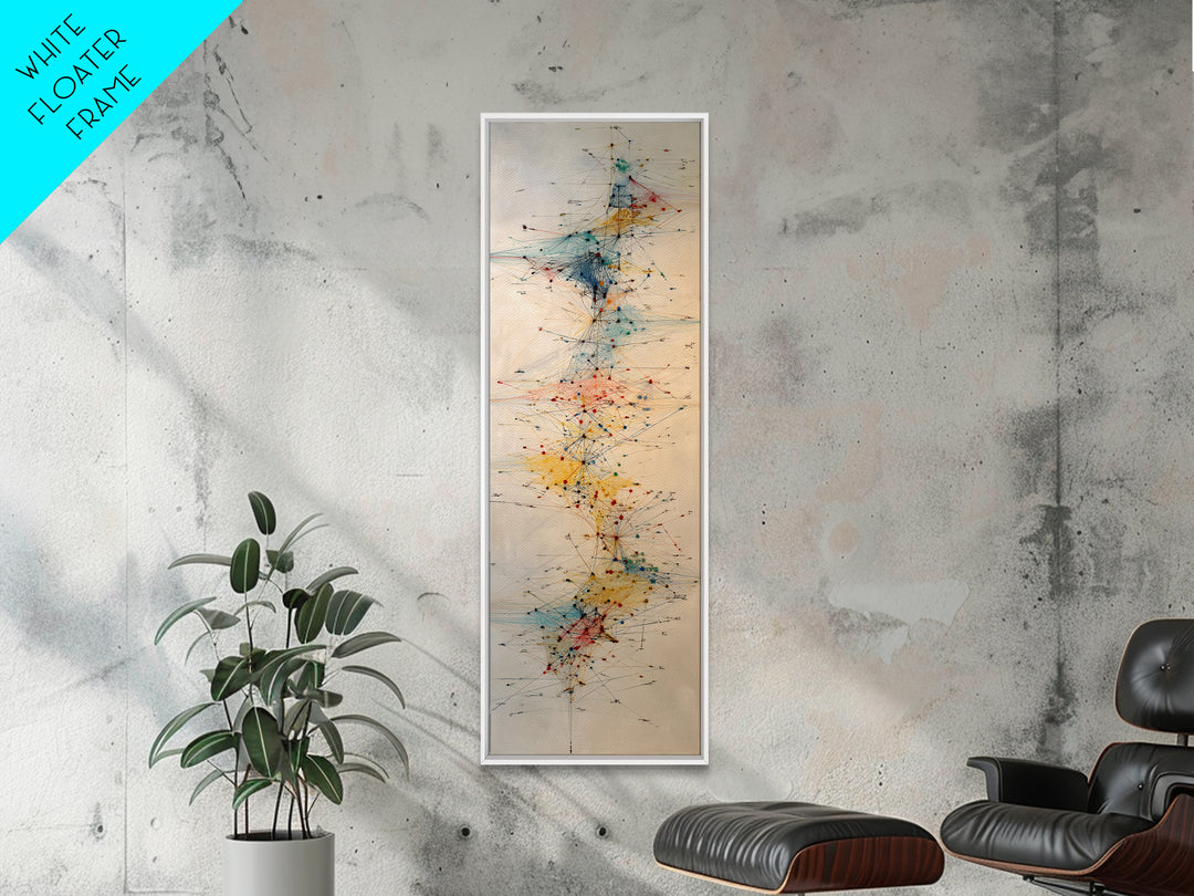 Delicate Abstract Network Wall Art, Teal Red Yellow Line Painting Canvas Print, Modern Minimalist Office Decor Gift For Home