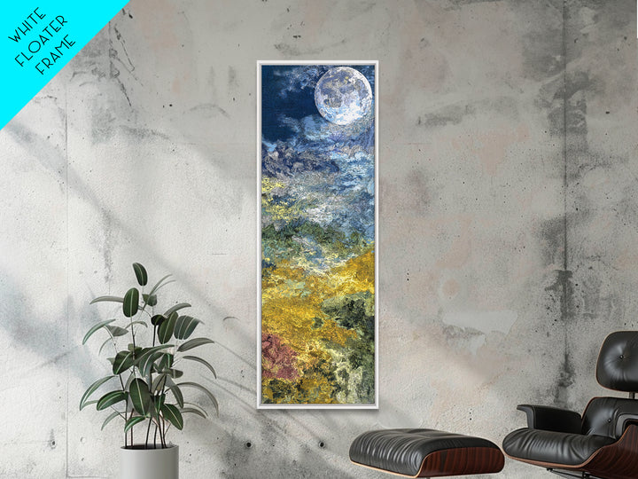 Textured Full Moon Over Blue Gold Hills Wall Art, Dreamy Nature Scene Art, Large Decor Art, Living Room Decor, Unique Canvas Print