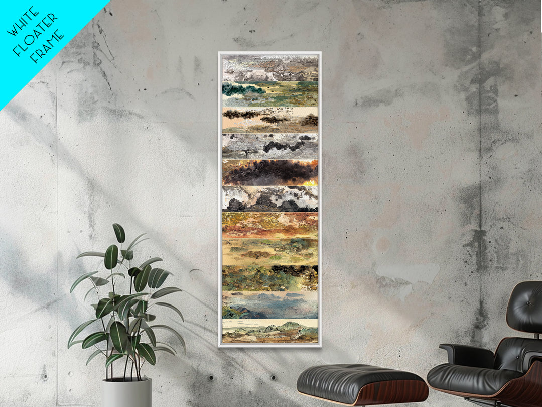 Layered Earth Tone Abstract Landscape Strips Wall Art, Modern Abstract Art, Beige Wall Art, Textured Art Print For Decor