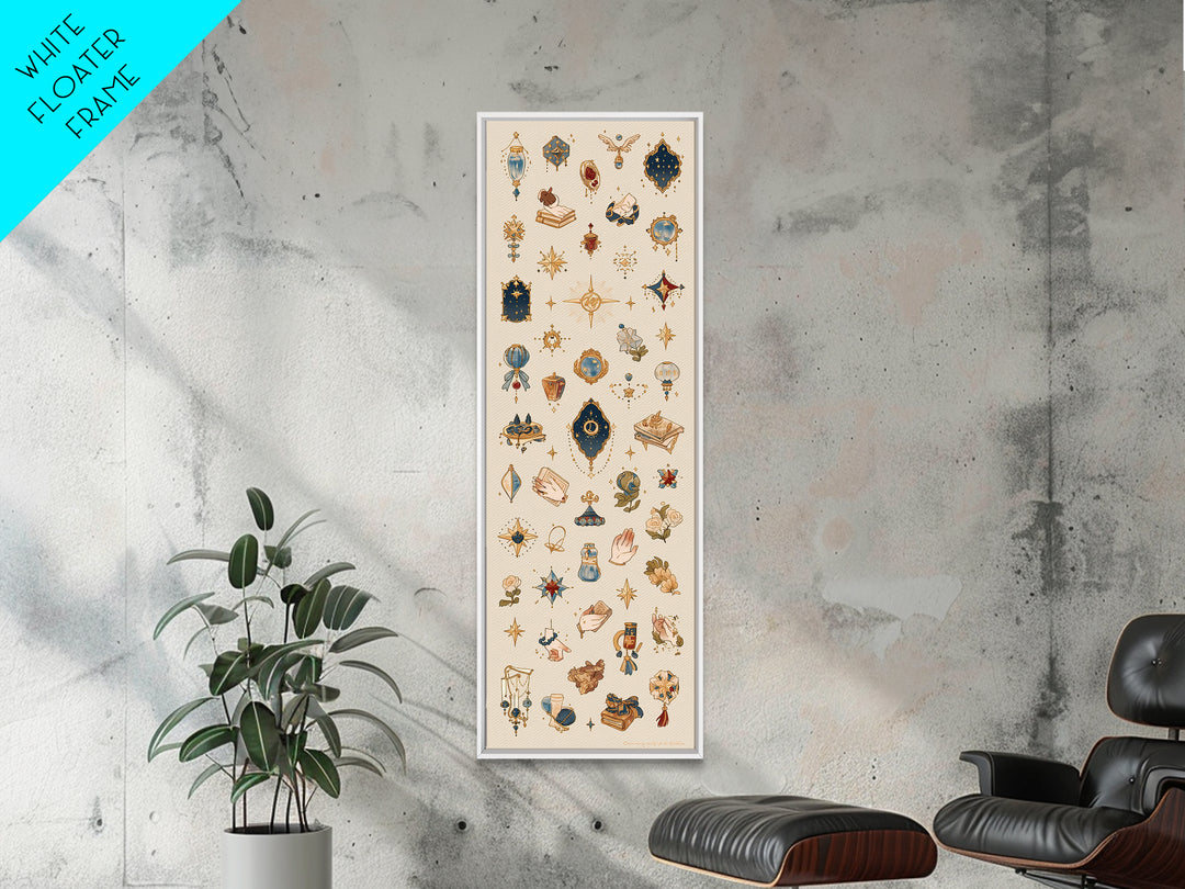Celestial Gold Charms And Blue Talismans Wall Art, Boho African Inspired Decor, Ethnic Patterns, Mystical Gallery Print Set