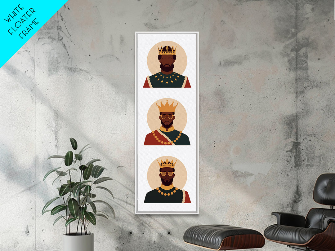 Three Crowned Black Kings Portrait Canvas Print, African American Art, Royal Afrocentric Wall Decor, Black History Gift For Him