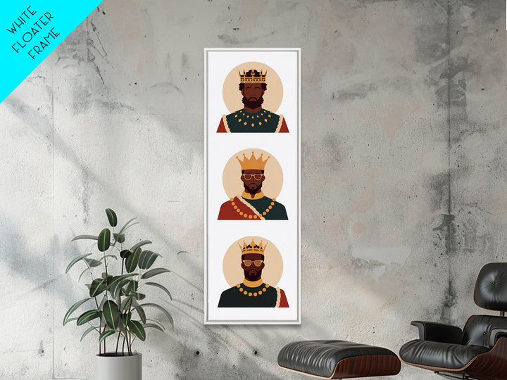 Three Crowned Black Kings Portrait Canvas Print, African American Art, Royal Afrocentric Wall Decor, Black History Gift For Him