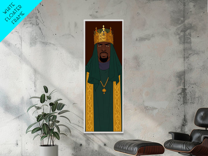Green Veiled African King With Gold Crown Canvas Print, Black Man Portrait Wall Art, Royal Afrocentric Home Decor Gift For Him