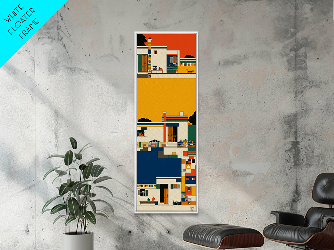 Colorful African Village Houses Wall Art, Geometric Architecture Canvas Print, Afrocentric Home Decor, Modern Tribal Poster