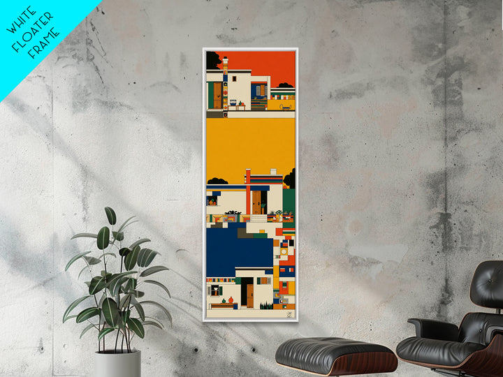 Colorful African Village Houses Wall Art, Geometric Architecture Canvas Print, Afrocentric Home Decor, Modern Tribal Poster