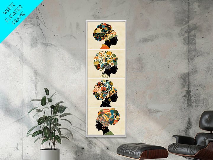 Four Floral Headwrap African Women Wall Art, Black Woman Silhouette Canvas Print, Afrocentric Ankara Decor Art Gift For Her