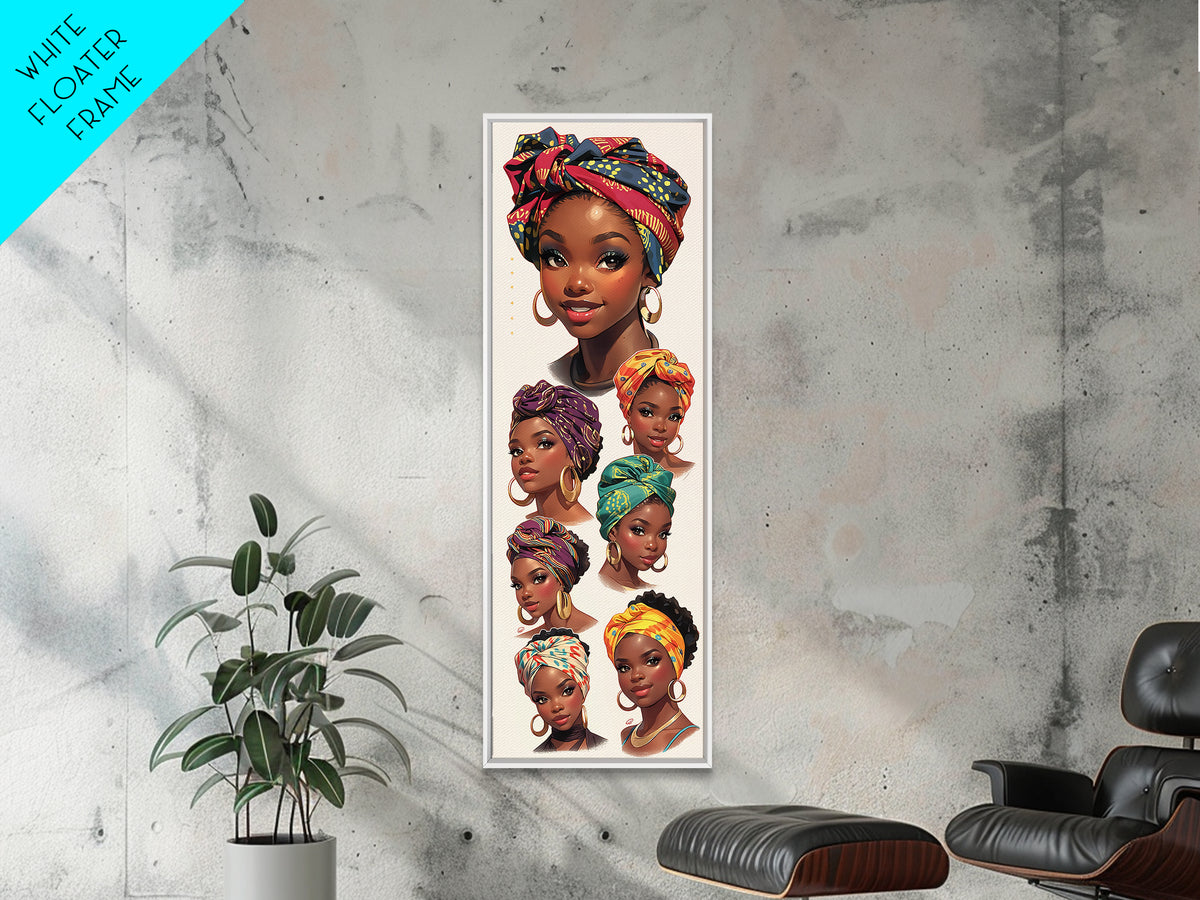 Beautiful Black Women Headwrap Portraits Wall Art, African Queen Canvas Print, Melanin Beauty Poster, Afrocentric Home Decor Gift