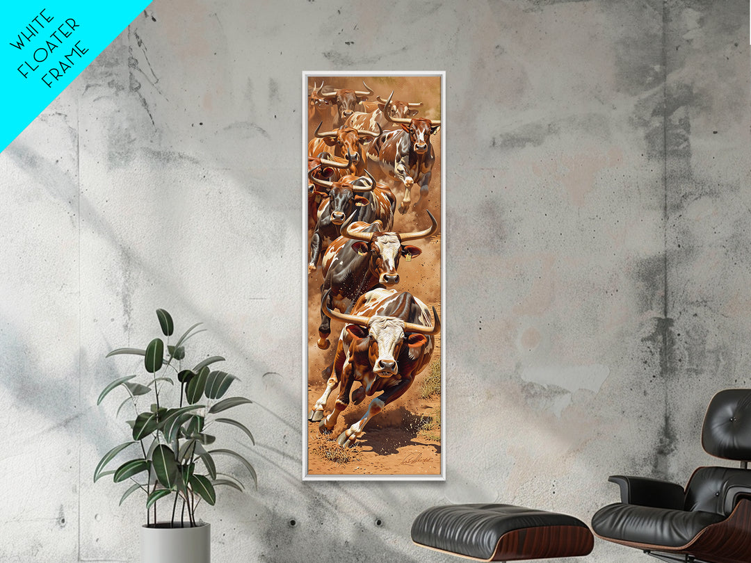 Charging African Cattle Herd In Dusty Earth Tones Canvas Print, Safari Animal Wall Decor, Rustic Farmhouse Statement Art