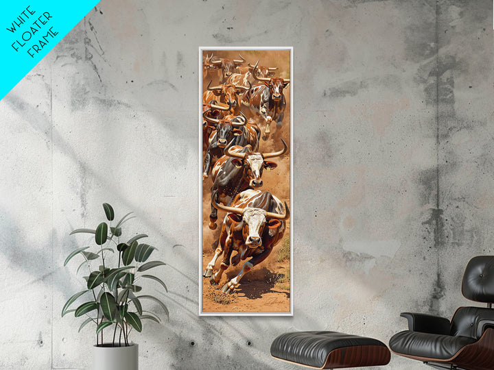 Charging African Cattle Herd In Dusty Earth Tones Canvas Print, Safari Animal Wall Decor, Rustic Farmhouse Statement Art