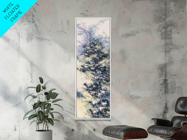 Blue Winter African Tree With Grazing Cattle Wall Art, Serene Safari Landscape, Nature Scene Home Decor For Modern Farmhouse