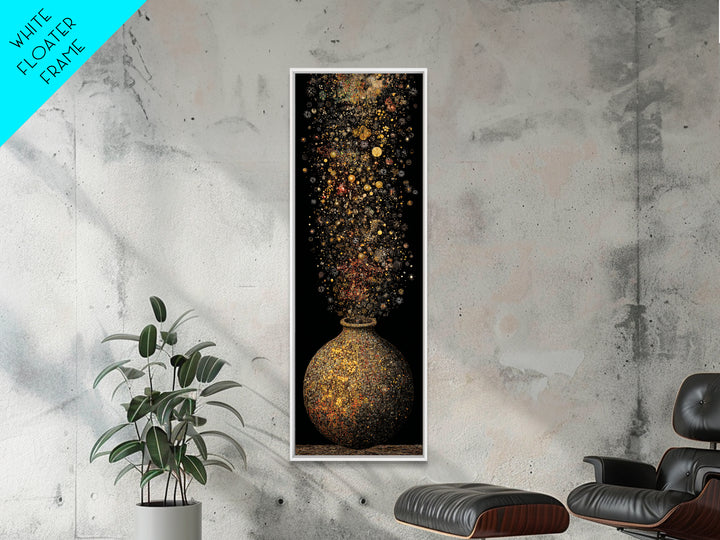 Golden Cosmic Vase With Sparkling Stardust, Canvas Print, Abstract Wall Art, Luxury Home Decor, Elegant Statement Artwork