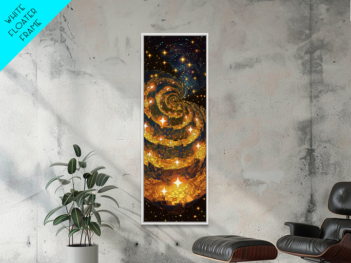 Golden Galaxy Spiral With Starry Night Lights, Canvas Print, Abstract Wall Art, Celestial Decor, Modern Statement Artwork