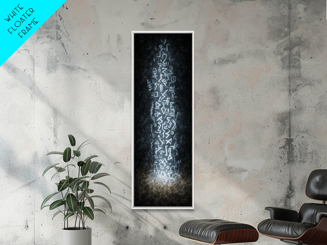 Ancient White Glyph Column Wall Art, Abstract African Tribal Art Print, Spiritual Black Decor, Ethnic Modern Canvas Print