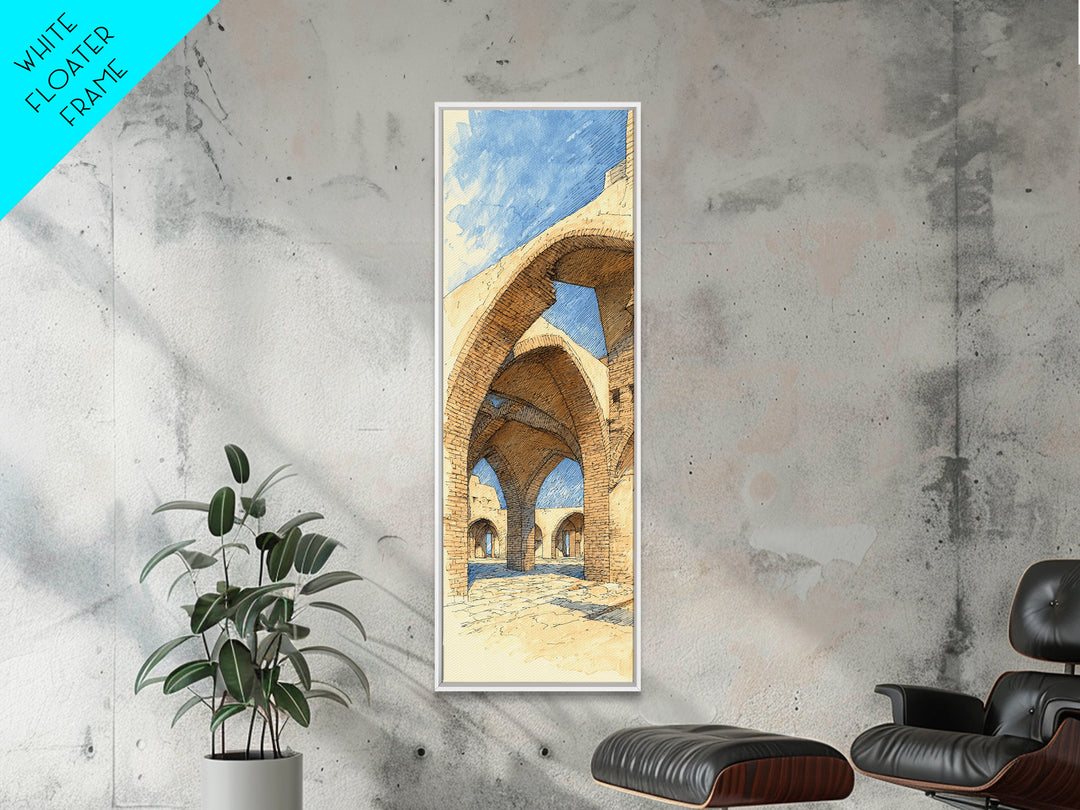 Sunlit Stone Arches Canvas Print, Morocco Africa Architecture Wall Art, Blue Beige Travel Decor, Bohemian Home Art For Living Rooms