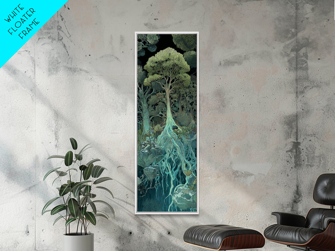 Glowing Root Tree In Dark Enchanted Forest Canvas Print, Mystical Wall Art, Spiritual Nature Decor, Surreal Botanical Home
