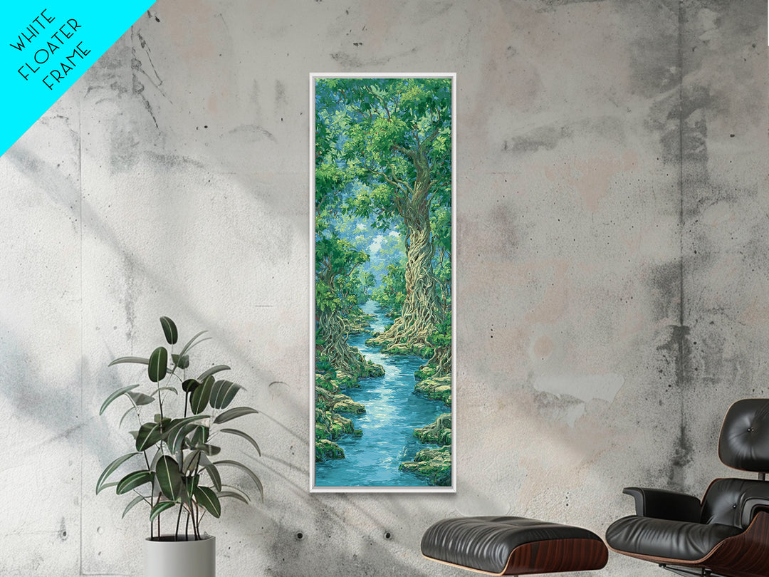 Ancient Tree River Path Through Emerald Forest Wall Art, Nature Scene, Green Landscape, Dreamy Jungle Decor For Home Print