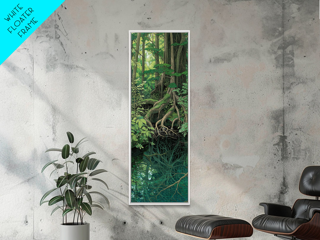 Cypress Roots Reflected In Dark Forest Water Canvas Print, Swamp Landscape Wall Art, Nature Scene, Rustic Green Decor Gift
