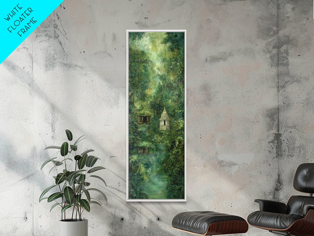 Misty Rainforest Temple With Hanging Vines Wall Art, Ancient Jungle Shrine, Spiritual Nature Scene, Green Home Decor Print