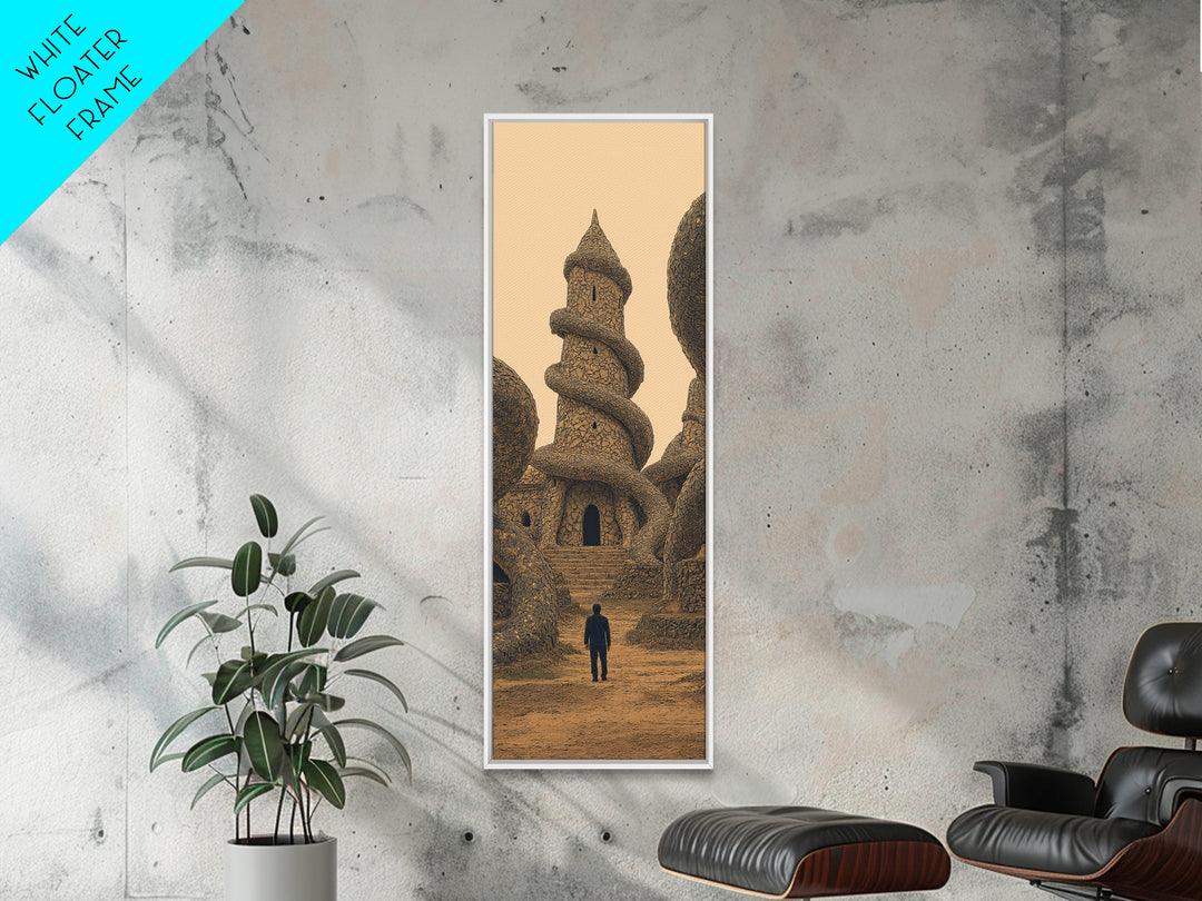 Surreal Sand Castle Tower With Lone Traveler Wall Art, Fantasy Architecture Print, Earth Tone Decor, Statement Piece Gift