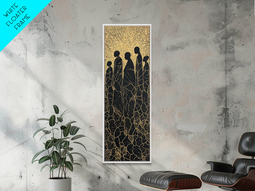 Golden Silhouette African Family Wall Art, Black Culture Art, Minimalist Afrocentric Decor, Earth Tone Canvas Artwork Gift