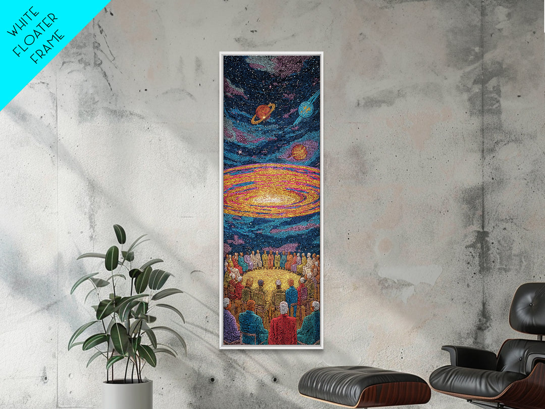 Cosmic African Ceremony With Planets Framed Canvas Print, Afrocentric Wall Art, Spiritual Galaxy Decor, Black Culture Gift